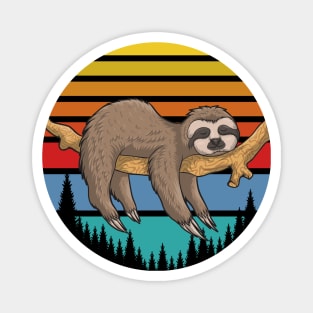 lazy Sloth on branch with Retro sunset. hoodie and Magnet